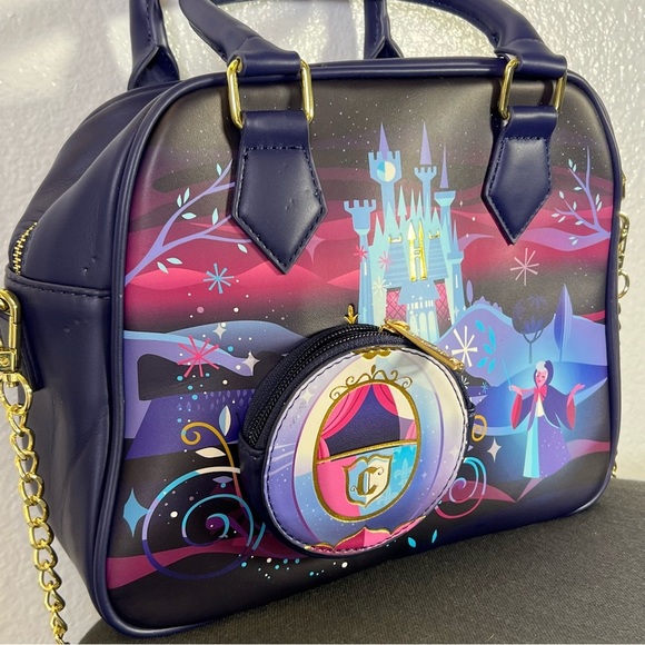 Loungefly Cinderella Castle Chain Strap Crossbody Bag Blue-Purple - Picture 4 of 13